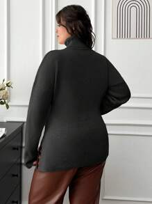 EURMUSE Plus Turtle-Neck Tie-Up Detailed Sweater With Rib Knit Detailed - Black - View 2