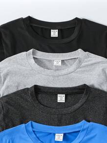 5pcs/Set Teen Boys Fashion Comfortable Round Neck T-Shirt Paired With Straight Leg Pants Outfit - Black - View 6