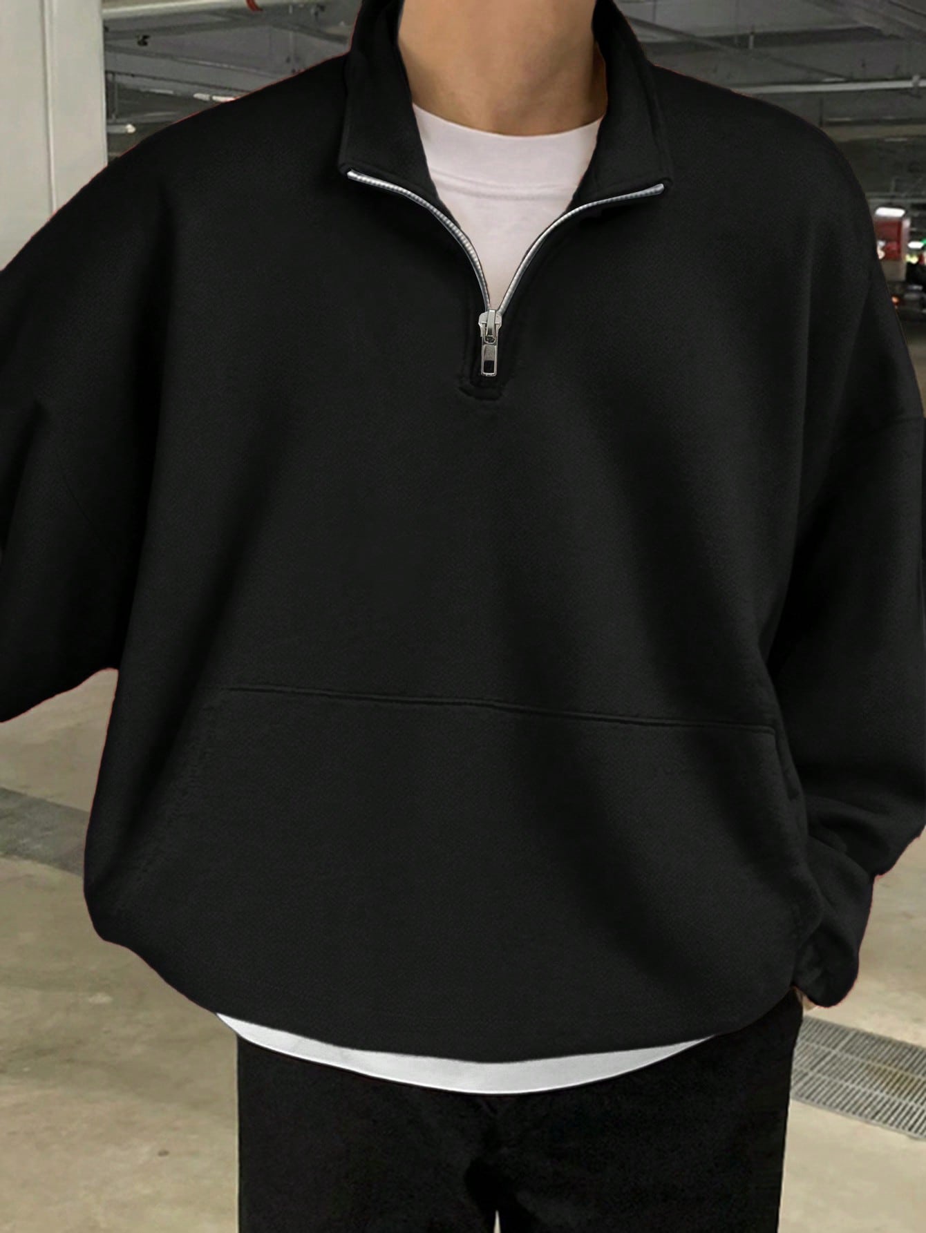 Manfinity Dauomo Men's Half-Zip Long Sleeve Pullover Sweatshirt, Casual And Fashionable For Campus, Autumn And Winter