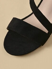 1 Pair Girls Black Elegant High Heel Sandals, Suitable For Summer