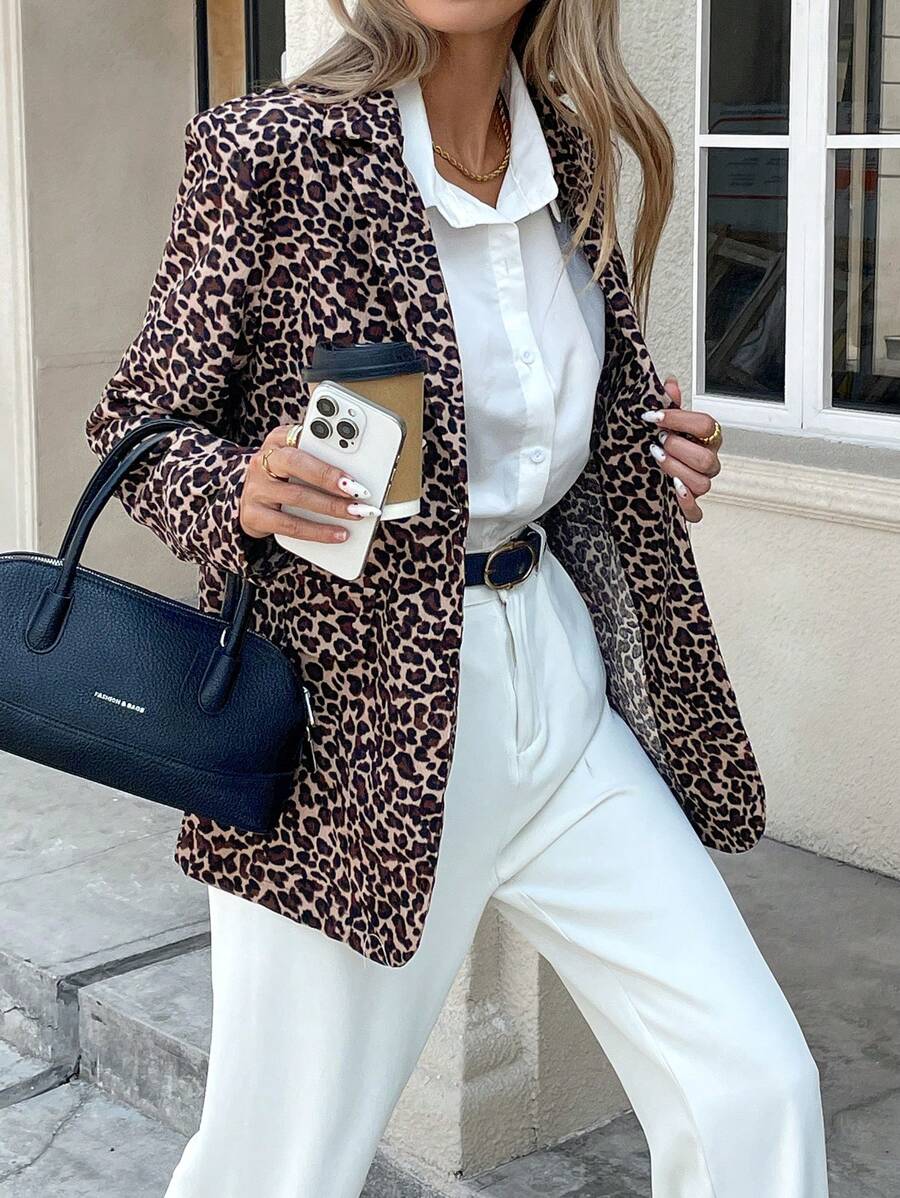 SHEIN Frenchy Damen modische Jacke mit Leoparden Muster, Herbst