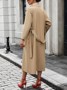 Chiquease Women's Solid Color Lapel Neck Double-Breasted Long Casual Trench Coat, Autumn - Apricot - View 2