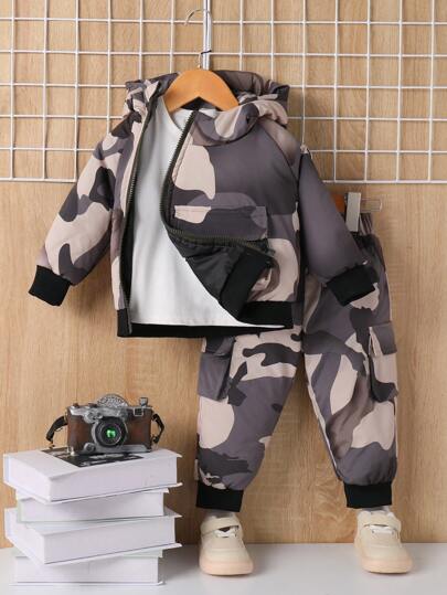 SHEIN Bộ đồ ngụy trang cho bé trai, áo dài tay và quần dài, mùa thu/đông