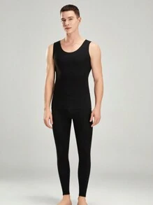 3pcs/Set Men's Solid Color Round Neck Slim Fit Base Layer Thermal Vest