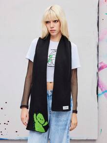 Coolman Artist Women Cartoon Pattern Warm Scarf, Casual For Autumn/Winter, Holiday, New Year, Vacation - Black - View 4