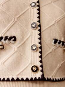 MOTF PREMIUM CONTRAST PIPING V-NECK SINGLE BREASTED PLACKET CARDIGAN - Black and White - View 3