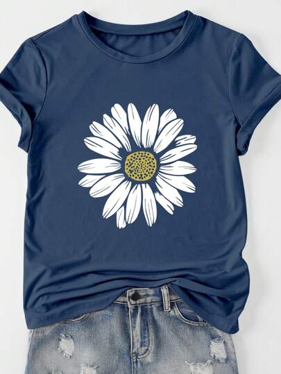 INAWLY Floral Print Short Sleeve Casual T-Shirt For Women Graphic Tees Women Tops