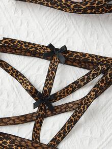 Conjunto de lencería de mujer sexy con parches de leopardo y lazo decorativo, de moda - Multicolor - Ver 3