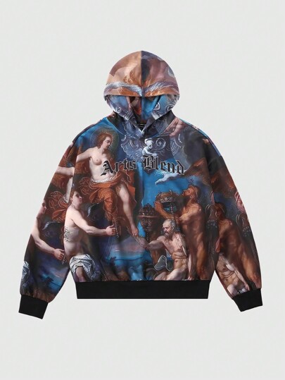 Street Life Sudadera con capucha casual para hombres con estampado de letras y números, manga larga y holgada, para el otoño