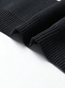 Chillumni Suéter de cuello redondo de manga larga en talla grande para hombre, en unicolor con diseño de parche, casual - Blanco y Negro - Ver 5