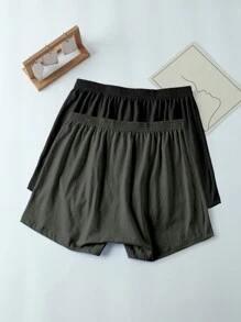 2pcs Plaid Men Loose Fit Boxer Briefs, High Waist Plus Size Summer Shorts Underwear