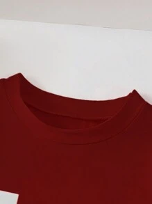 青少年女孩休闲百搭数字印花短袖 T 恤 - 紅色 - 查看 5