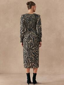 Chiquease Robe décontractée à manches lanternes à imprimé zébré pour femmes, automne - Multicolore - Voir 2