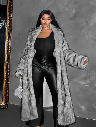 Maweii Plus Size Vinter Fashionabla Fluffy Long Coat