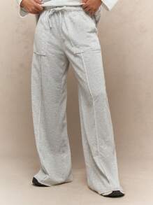 MISSGUIDED Loungewear Wide Leg Athletic Jogger Pants Soft French Terry Workout Fitness Running Leisure Casual Sport Trousers Fall Winter Essential - Light Grey - View 1