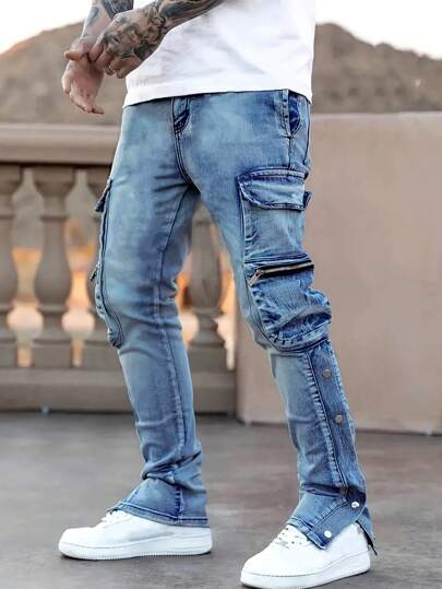 Men's Casual Simplicity Multi-Pocket Denim Jeans, For Daily Wear