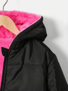 Tween Girl Front Zip Long Sleeve Pocket Casual Hooded Coat - Hot Pink - View 4