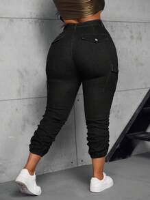 SHEIN SXY Jean skinny plissé de couleur unie grande taille, polyvalent et décontracté