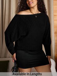 SHEIN Tall CURVE Plus Asymmetrical Neck Batwing Sleeve Tee Asymmetrical Top - Black - View 1