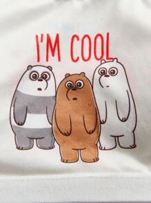 We Bare Bears X SHEIN Tween Girl Pink & White Cartoon Print Removable Padding Bras - Apricot - View 6