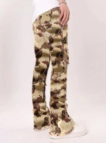Men's Fashion Printed Multi-Pocket Denim Jeans - Multicolor - View 2