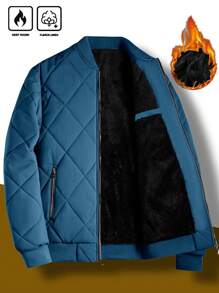 Manfinity Homme Men's Solid Color Front Zip Up Long Sleeve Simple Casual Jacket - Teal Blue - View 4