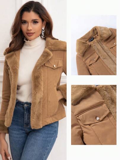 Eilly Bazar Abrigo acolchado de manga larga con cuello para mujer