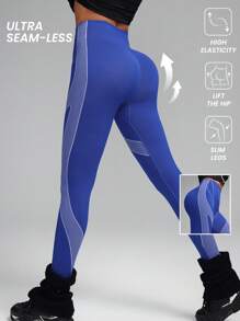 Innovista Woman 3D High Elastic Seamless Sports Leggings,Tummy Control & Butt-Lifting, Thigh Slimming Compression Yoga Pants Body Shaper Workout Leggings,Workout,Daily Casual & Yoga Fitness,Tummy Control & Butt-Lifting,Fall,Winter,Yoga,Gym Clothes Fall New Style Women Ultra Seamless, Utilitarian Chic - Blue - View 2