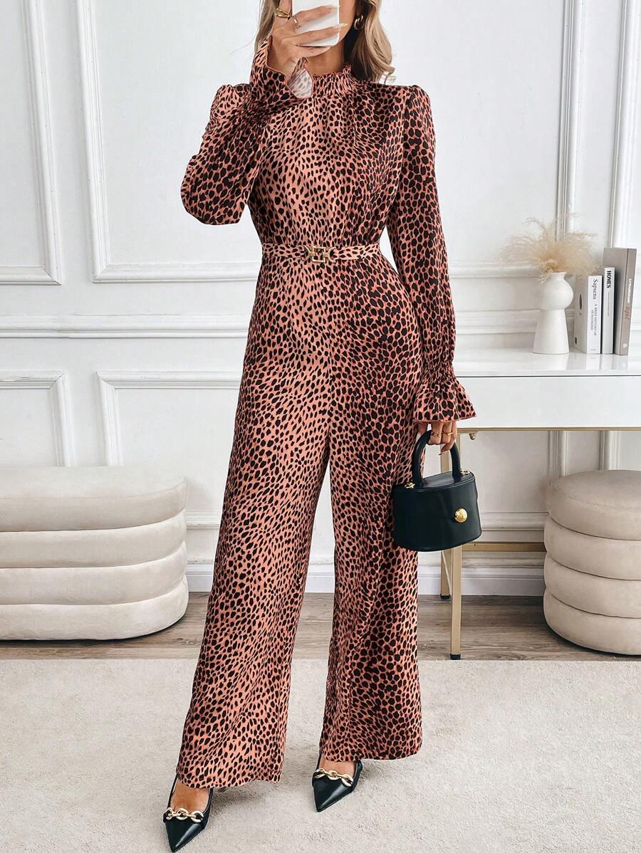 SHEIN Clasi Women's Leopard Pattern Casual Business Jumpsuit, Elegant Workwear & Commuting - Multicolor - View 1
