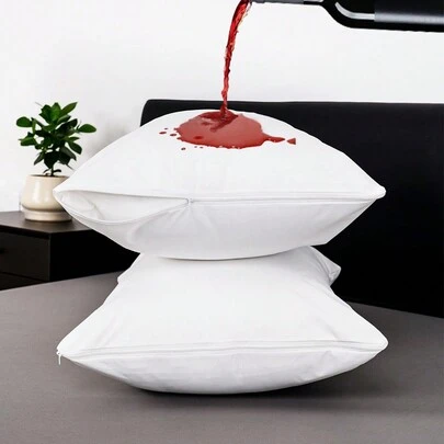 2pcs Waterproof Cover Set (2pcs) - Made Of Breathable TPU With Low Allergenicity, Zipper Closure Pillow Protector