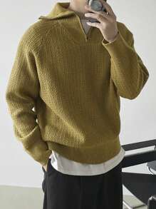 DAZY Men's Solid Color Front Zipper Long Sleeve Simple Knitted Sweater, Casual Daily Wear Buisness Attire Quarter Zip Men - Green - View 2