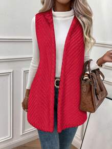 SHEIN LUNE Chaqueta sin mangas casual con capucha y diseño minimalista para uso diario - Rojo violeta - Ver 1