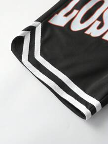SHEIN Explorewe Cậu bé Tween Đồ họa Chữ cái Áo thun & Sọc trang trí Quần short - màu đen - Xem 6