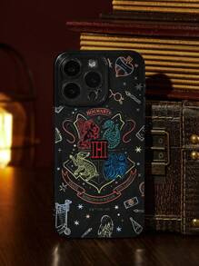 HARRY POTTER X SHEIN Estuche de teléfono enmarcado semitransparente con estampado, compatible con iPhone, como regalo - Gris - Ver 1