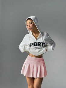 SHEIN Women's Solid Color Pleated Short Sports Skirt/Shorts - Pink - View 1