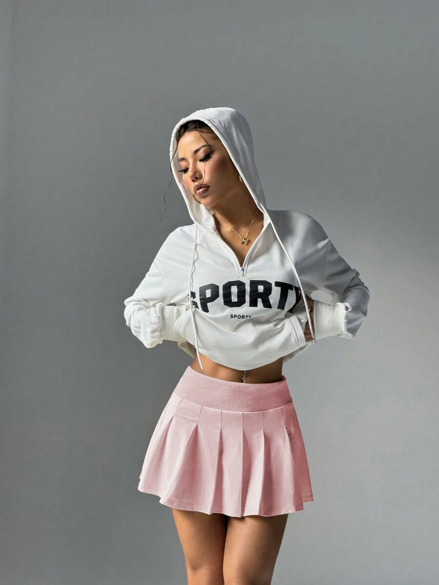 SHEIN Women's Solid Color Pleated Short Sports Skirt/Shorts - Pink - View 1