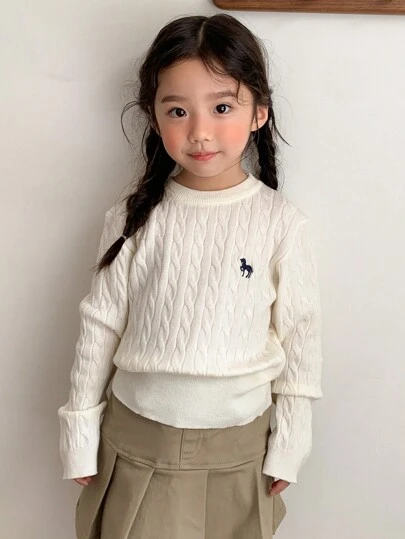 Dazy Kids Young Girl Casual Unicorn Embroidery Fishnet Knitted Sweater, Autumn/Winter Fall Clothes