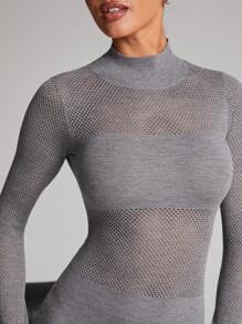 Hauture Mock Neck Bodycon Long Sleeve Dress - Dark Grey - View 8