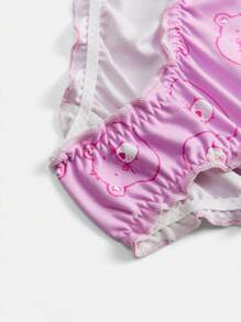 SHEIN X Care Bears 3 件装 Tween Girl 可爱卡通熊印花生菜边舒适三角裤 - 彩色 - 查看 5