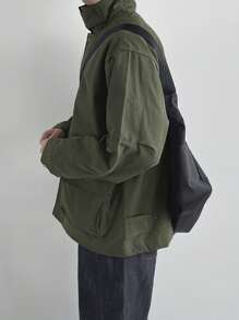 DAZY Men's Casual Zip Up Contrast Color Jacket For Outdoor Wear, Autumn - Army Green - View 2