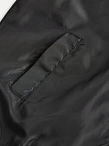 Girls Windbreaker Jacket, Water-Resistant, Hooded Loose Fit Bomber Jacket With Print On Back, Spring & Autumn - Black - View 6