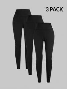 SHEIN PETITE 3 Confezioni Leggings da donna, comodi e morbidi, adatti per yoga, fitness, ciclismo e uso quotidiano