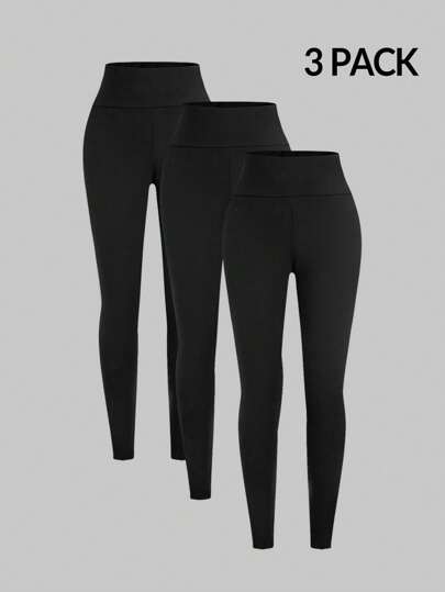 SHEIN PETITE 3 Packs Women's Leggings, Comfortable And Smooth For Yoga, Fitness And Cycling, And Everyday Wear ,Petite Women