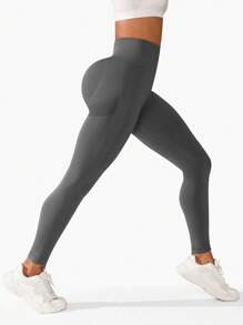 Yoga Basic Quần legging tập luyện thường ngày cạp cao màu trơn cho nữ - Màu xám đen - Xem 6