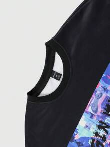 ROMWE MEN Street Life Men's Autumn Letter & Figure Printed Casual Pullover Hooded Sweatshirt - Multicolor - View 5