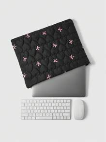 ROMWE Kawaii 1 chiếc túi đựng máy tính xách tay họa tiết thêu hình trái tim màu hồng, phong cách tối giản và dễ thương dành cho nữ, túi đựng máy tính xách tay cho học sinh - màu đen - Xem 1