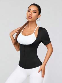 无领前拉链高强度健身汗衫 - 黑色 - 查看 8