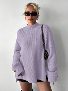 EURMUSE 1 Áo len đơn giản cổ đứng tay dài cho nữ, mặc thường ngày - Màu Lilac Tím - Xem 6