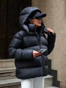 EURMUSE Young Style, Shape, Hooded Puffer Winter Coat - Baby Pink - View 1