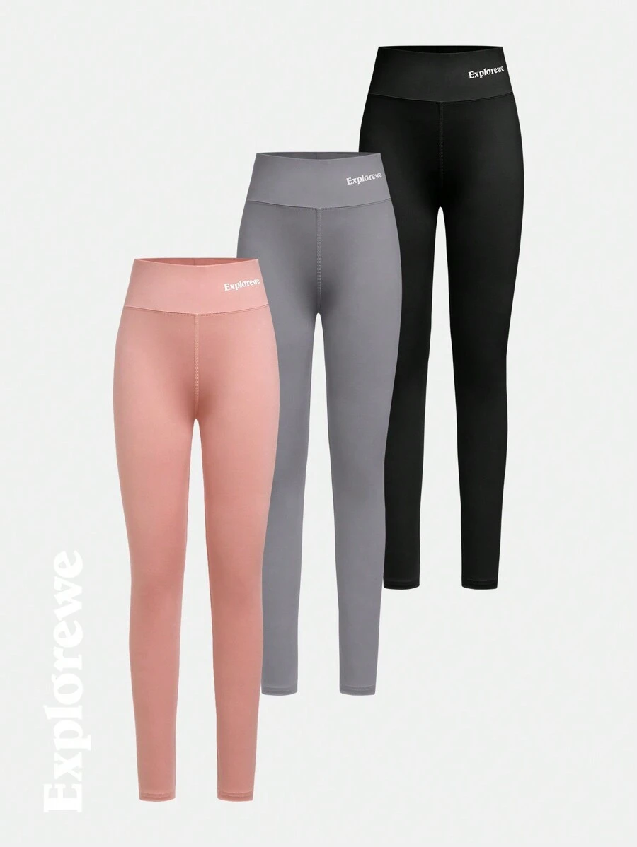 SHEIN Set de 3 leggings de estilo urbano y casual para niñas preadolescentes, con tela súper cómoda y transpirable, de alta elasticidad, adecuado para actividades al aire libre y uso casual de ciudad para el día a día